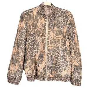 A7 Chico's Leopard‎ Print Bomber Jacket Lightweight Sheer Zip Up Outerwear